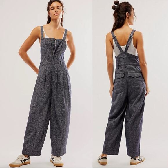 Free People Leonie Menswear Wool Barrel One Piece Jumpsuit Overalls Size Medium - Picture 2 of 12